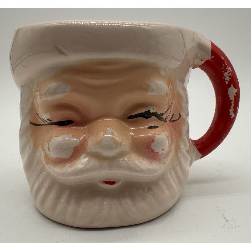 Vintage Ceramic Santa Mug 2.75 in Tall Winking Eye